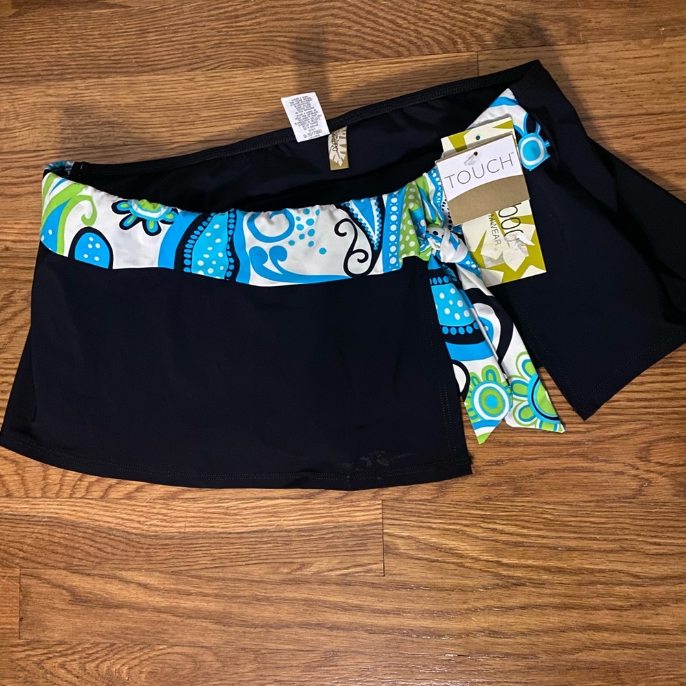 2bamboo Black Swim Skirt with Blue, Green & White Paisley Band